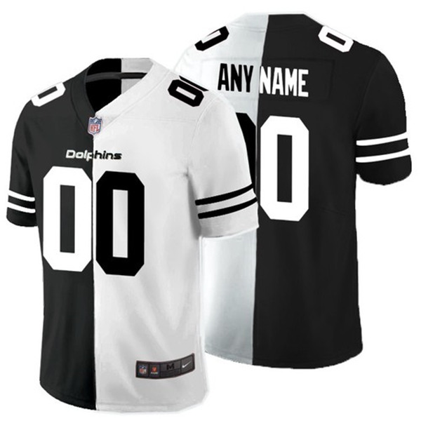 Men's Miami Dolphins Custom Black White Split Limited Stitched Jersey (Check description if you want Women or Youth size)